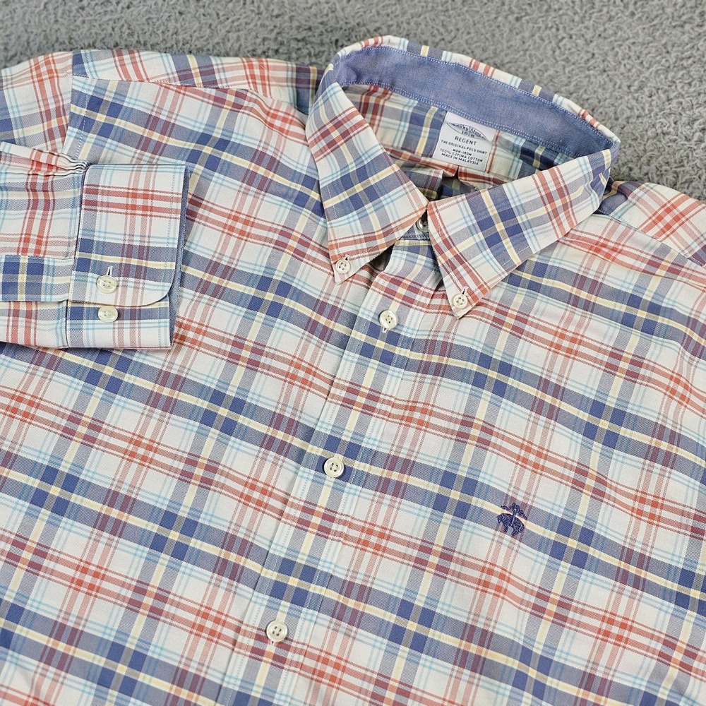 Brooks Brothers Shirt Mens XL Multicolor Plaid Long Sleeve Button Down Non Iron